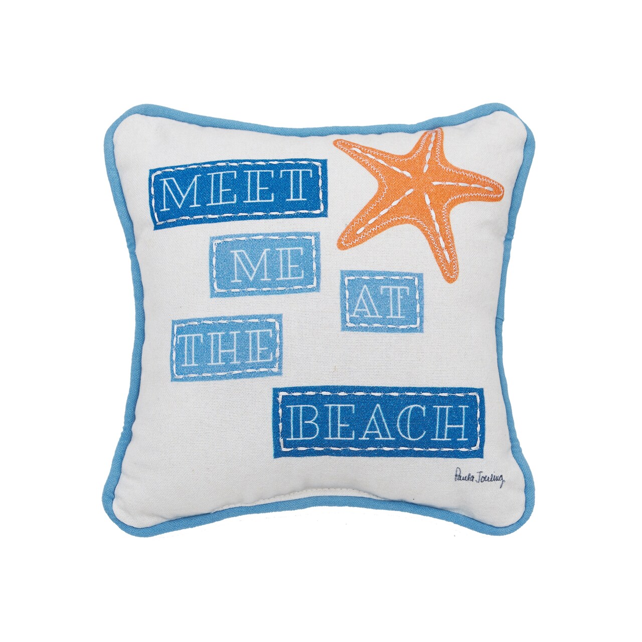 Starfish At The Beach Printed and Applique Mini Accent Pillow